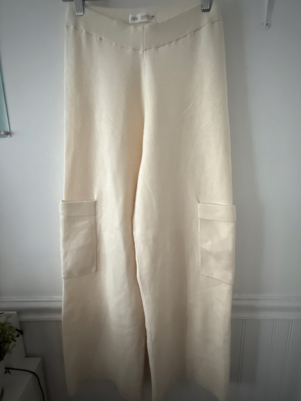 Cream Wide-Leg Pocket Pants